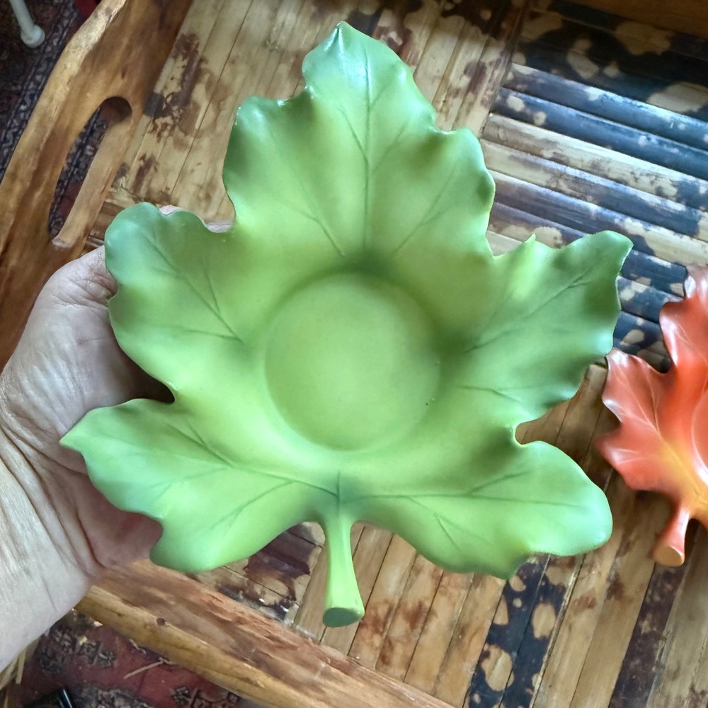 PartyLite Leaf Candle Holder Green Excellent Maple Ceramic Votive - Picture 1 of 3